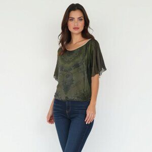 💕 Lavish Elegant Sheer Olive and Black Women's Top 2X
